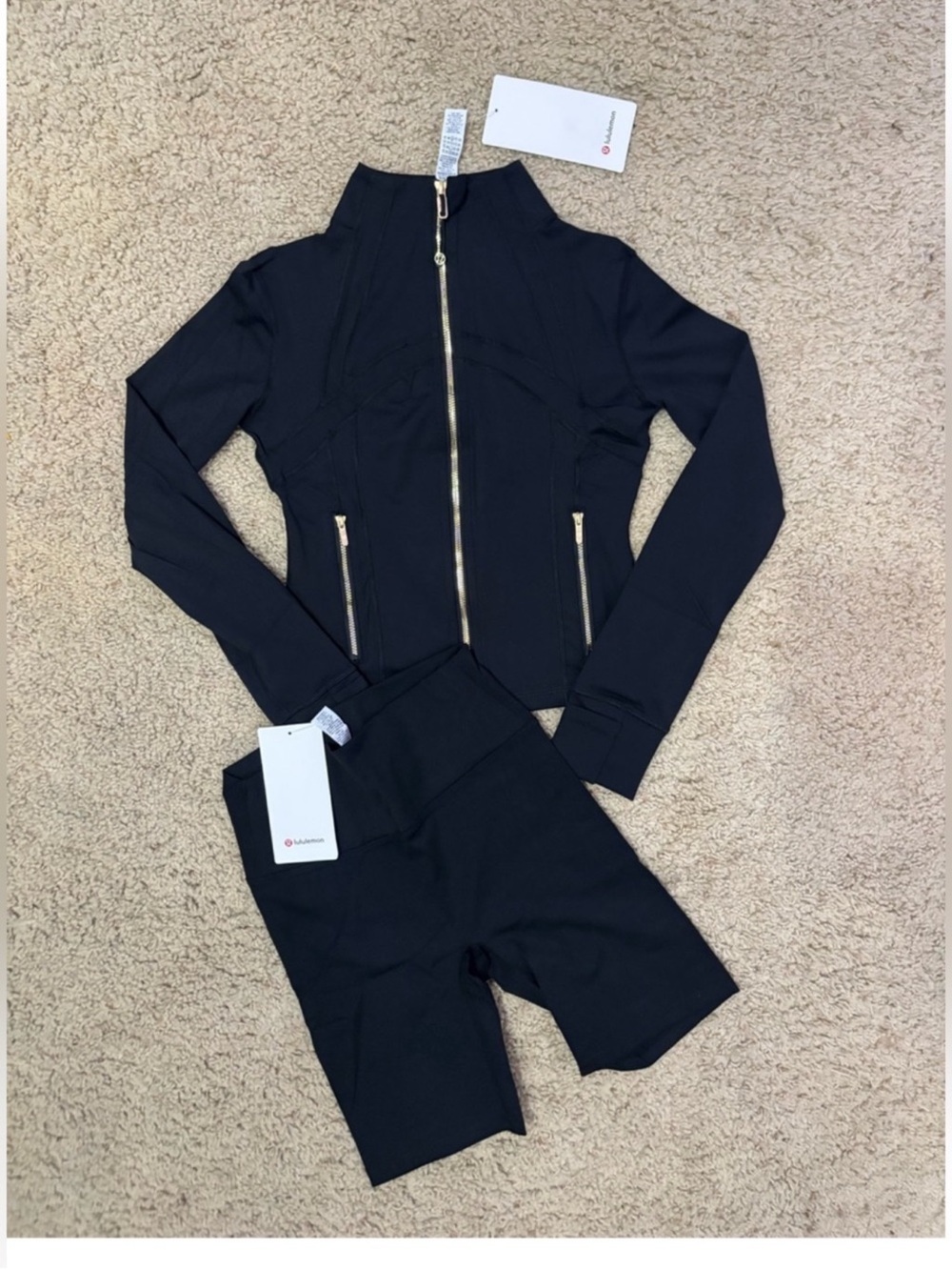 lululemon athletica Black Zip Jacket with High-Rise Biker Shorts Set